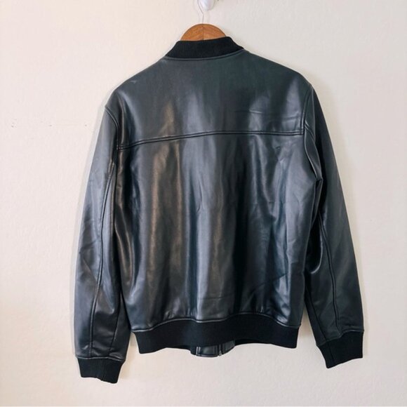 Zara Men’s Black Faux Leather Bomber Jacket Black Medium - Picture 5 of 5